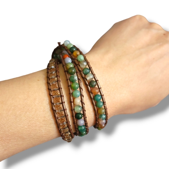 All Wrapped Up Jewelry - Beautiful 'All Wrapped Up' Stone Crystal Sterling Silver Boho Wrap Bracelet